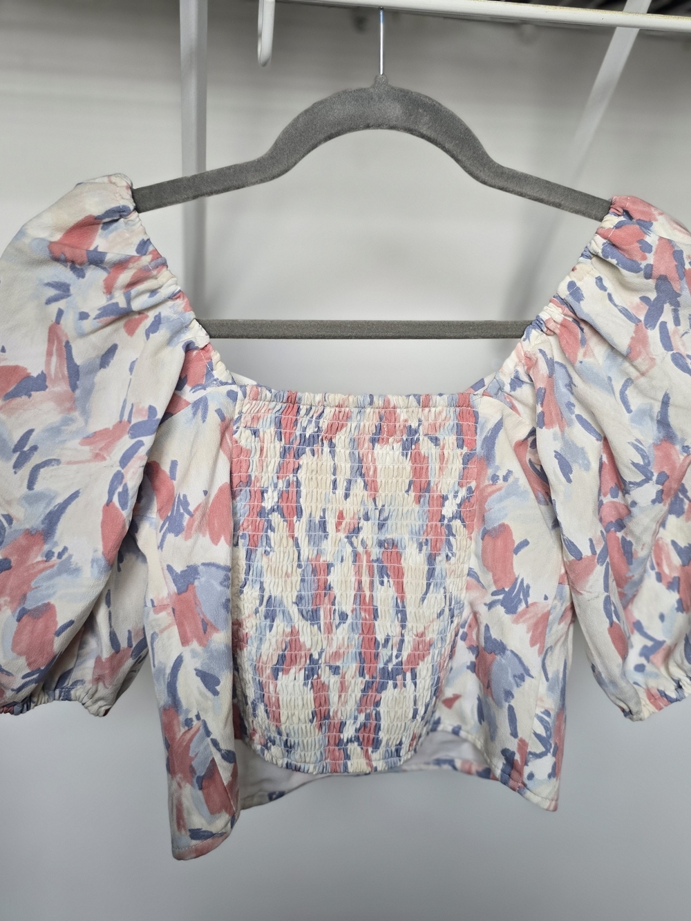 Abercrombie & Fitch White Floral Puff Sleeve Blouse Top - Picture 4 of 4